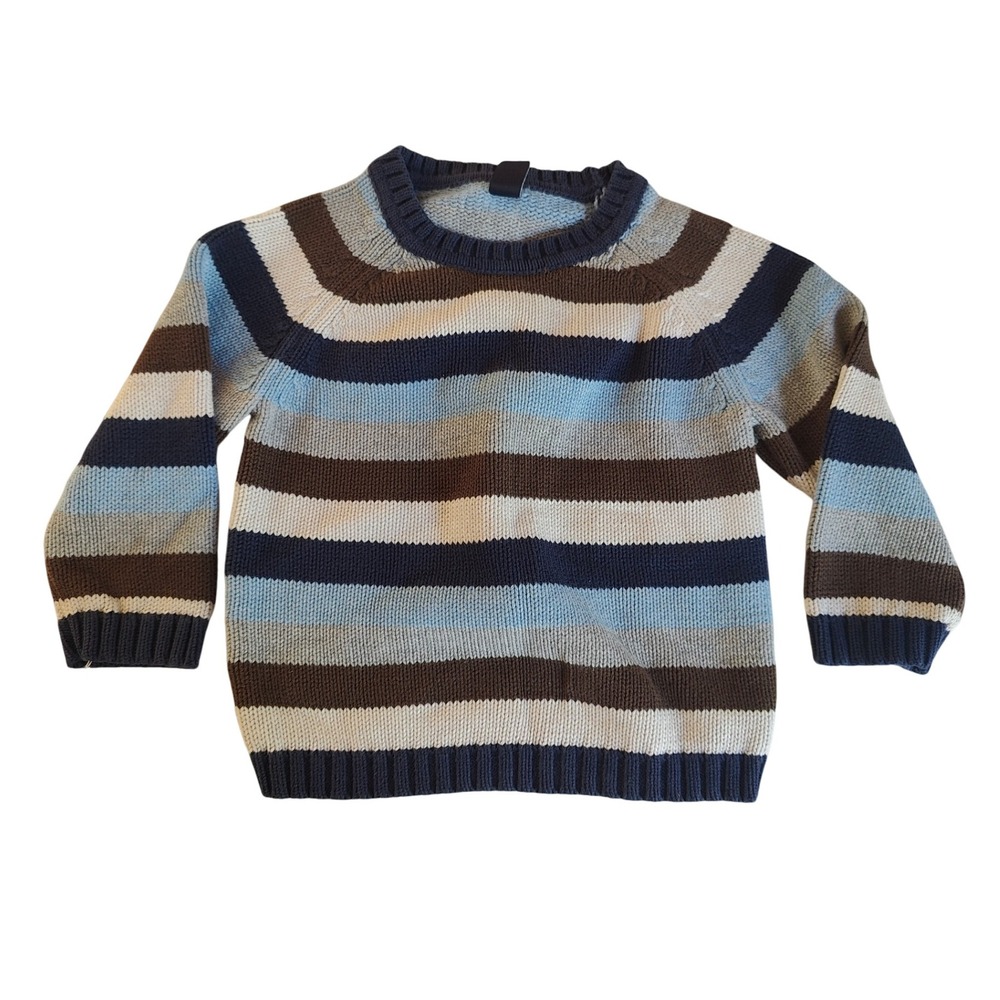 Gap‎ baby 18-24 stripe crew neck knit sweater brown blue E-B1